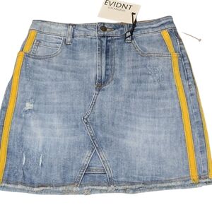Evidnt Los Angeles Size 2 Or 25" Denim Skirt with Yellow Accent Stripes On Sides